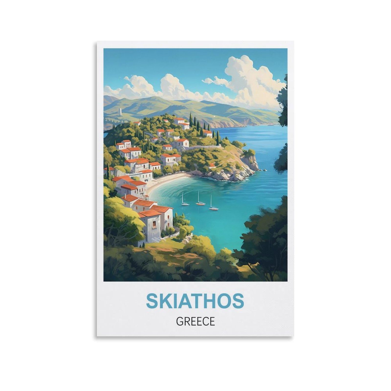 Cyyhgee Unframe-Style Skiathos Greece Vintage Travel Posters 08X12inch(20X30cm) Canvas Poster Wall Art Living Room Home Decor