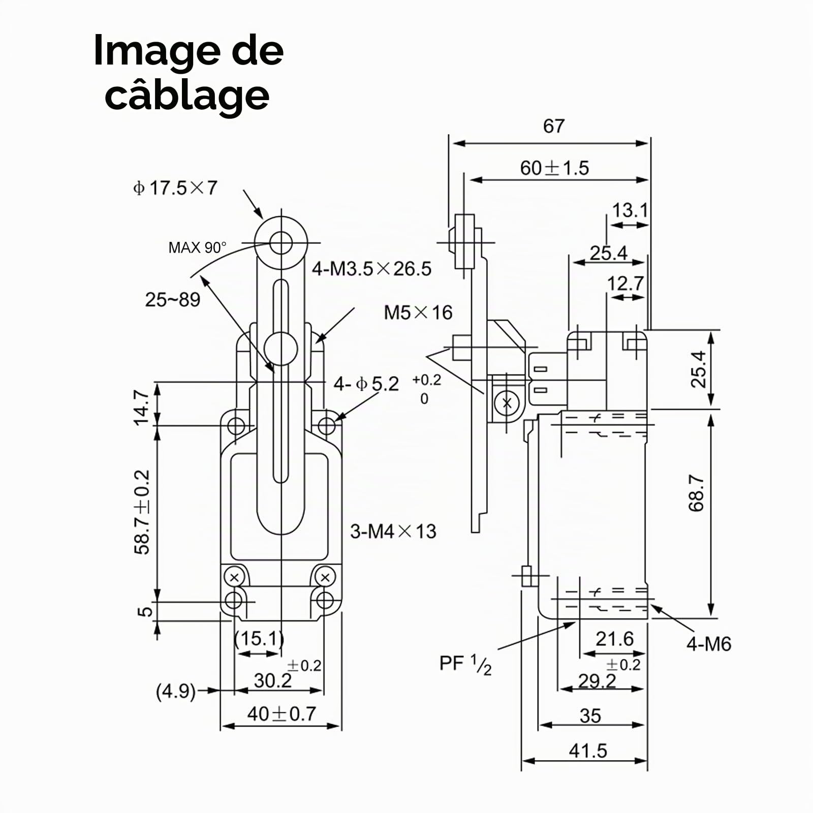 BAOMAIN WLCA12-2-Q Interrupteur de Fin de Course à Levier Rotatif Réglable, 380V 10A, Étanche IP66, Fin de Course à Galet pour Commande Industrielle & CNC, Certifié CE