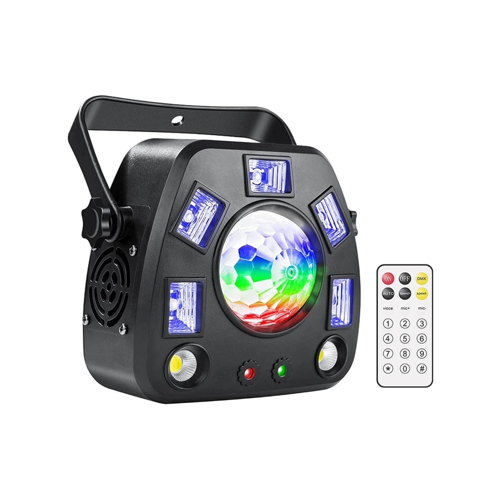 LED Stage Lights, 4IN1 LED DJ Party Lights Remote DMX Pattern Projector Strobe Magic Ball UV Black Stage Light Effect Disco Holiday Dance for Wedding Party