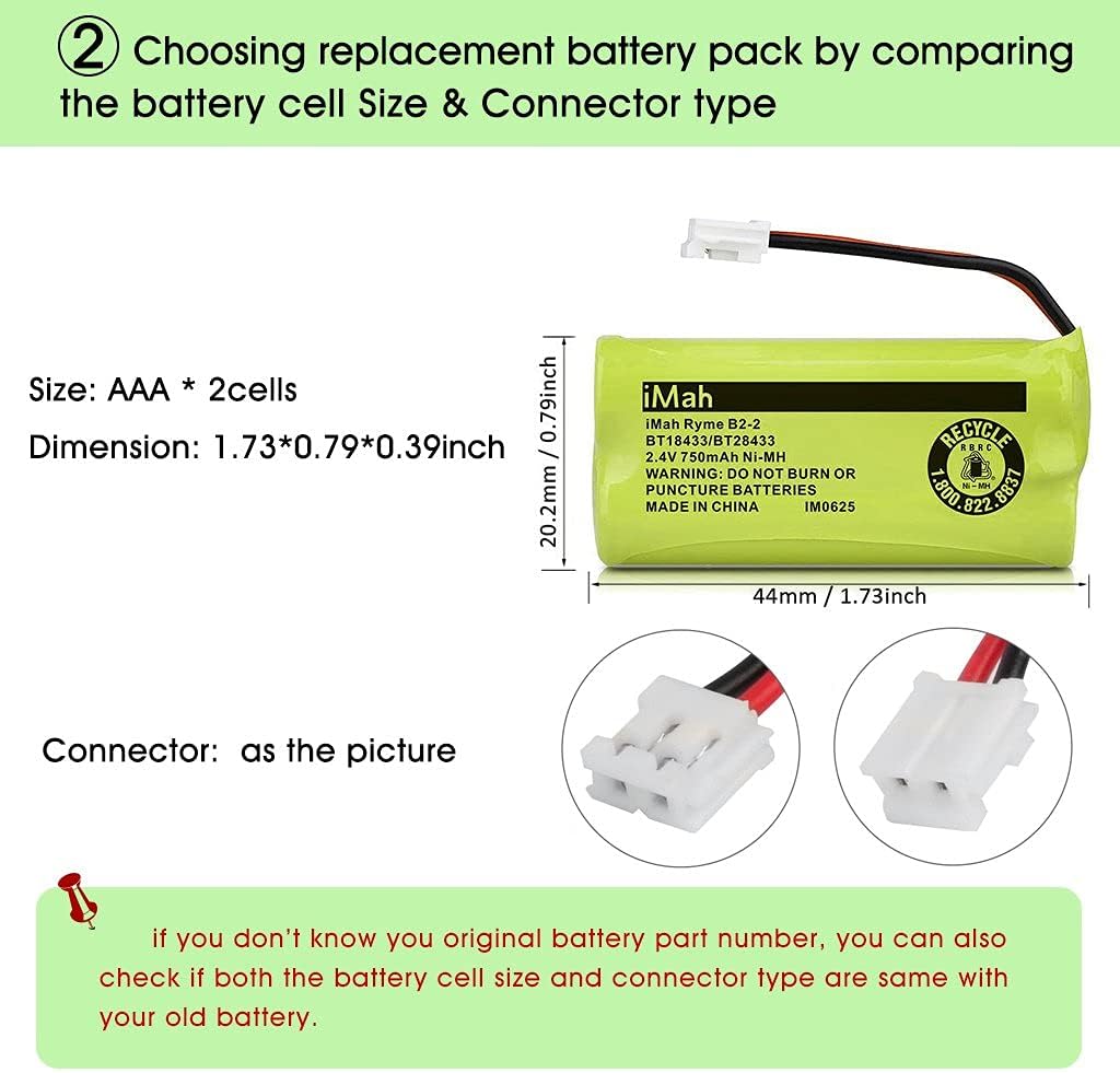 Best Seller iMah BT18433/BT28433 2.4V 750mAh Ni-MH Battery Pack Compatible with AT&T VTech Cordless Phone CS6219 CS6229 DS6301 DS6151 DS6101 BT18433 BT184342 BT284342 BT-1011 BT-1018 BT-1022 BT-1031, 6-Pack