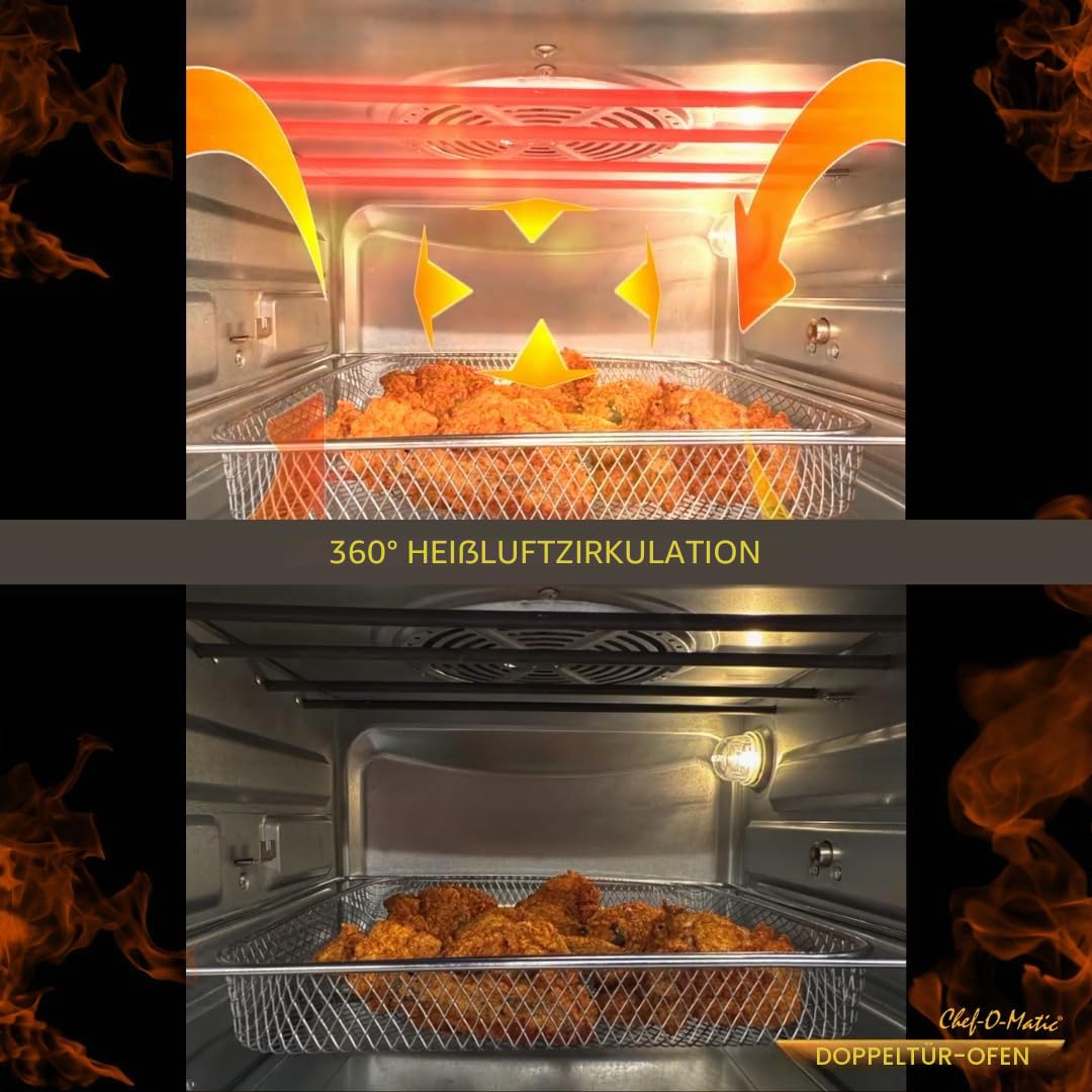 STARLYF Doble Door Oven Heißluftofen 28L | Doppeltür, 18 Programme, 1700W, Grill, Drehspieß, Dörrgerät & LCD-Display | Multifunktions-Backofen mit Heißluft & Energieeffizienz