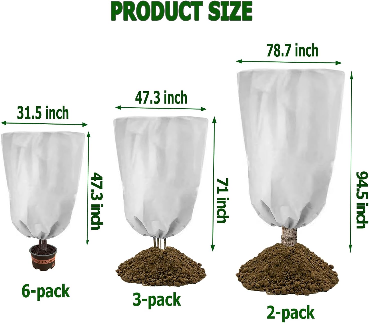 6-Pack Plant Cover Freeze Protection 31.5" x47.3'' White Tree Cover Bags with Zipper Drawstring Winter Outdoor Plant Jacket Reusable Cloth Blanket for Shrub Potted Fruit Plant (31.5" x47.3''(6PCS))