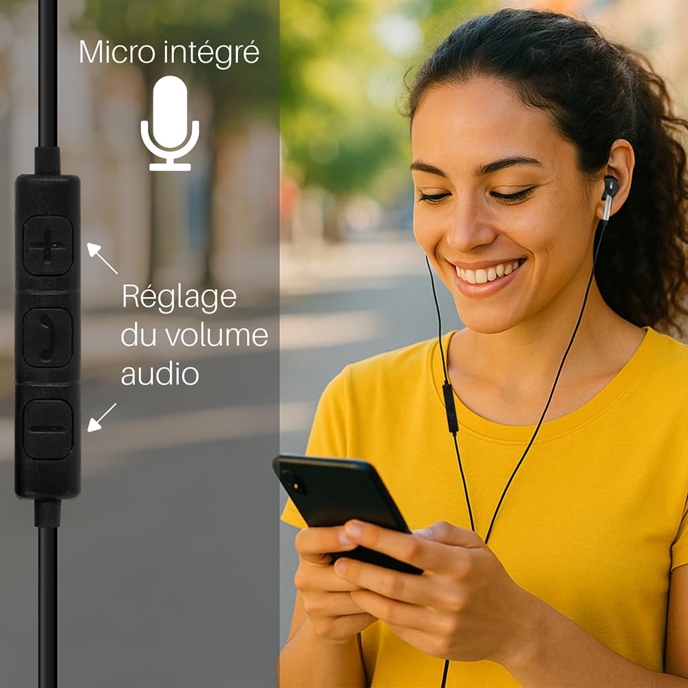 Waytex Uniwersalne słuchawki douszne USB-C - kompatybilne z wszystkimi markami, telefonami komórkowymi, tabletami i komputerami - redukcja szumów, regulacja głośności i mikrofonu, zestaw głośnomówiący