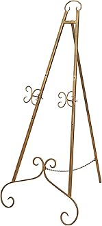 Deco 79 Metal Scroll Large Free Standing Adjustable Display Stand Easel with Chain Support, 22" x 21" x 46", Gold
