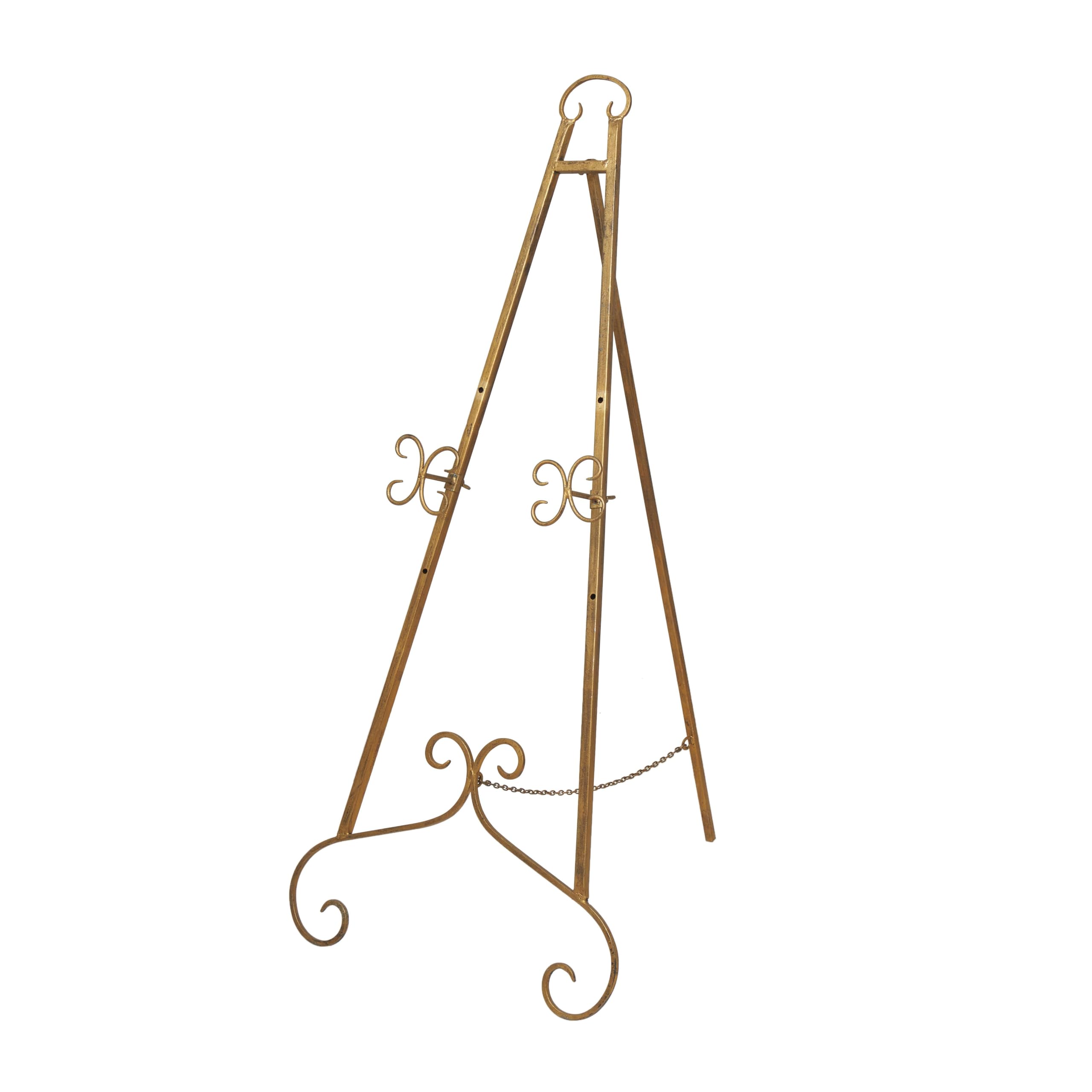 Deco 79 Metal Scroll Large Free Standing Adjustable Display Stand Easel with Chain Support, 22" x 21" x 46", Gold