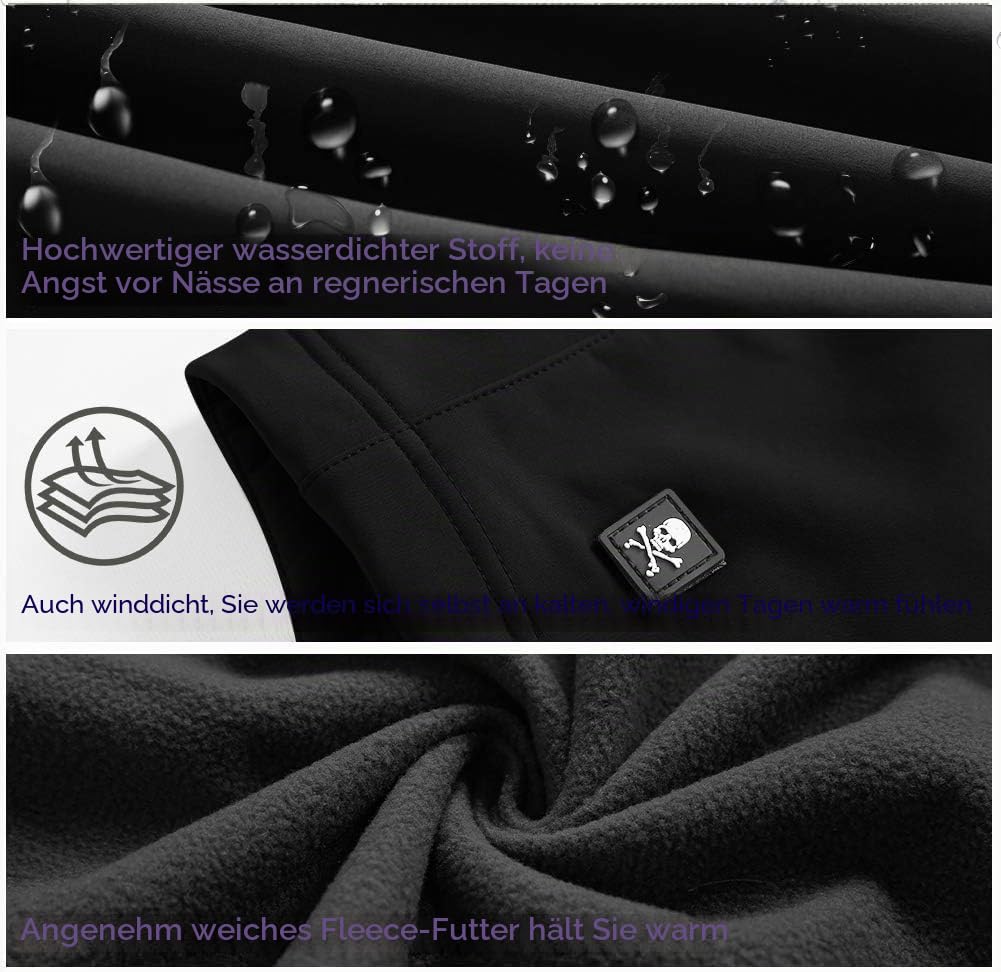 Herrenjacke, Militär, taktisch, wasserdicht, Softshell-Fleece, Winter, Outdoor, Kapuzen-Sweatshirt