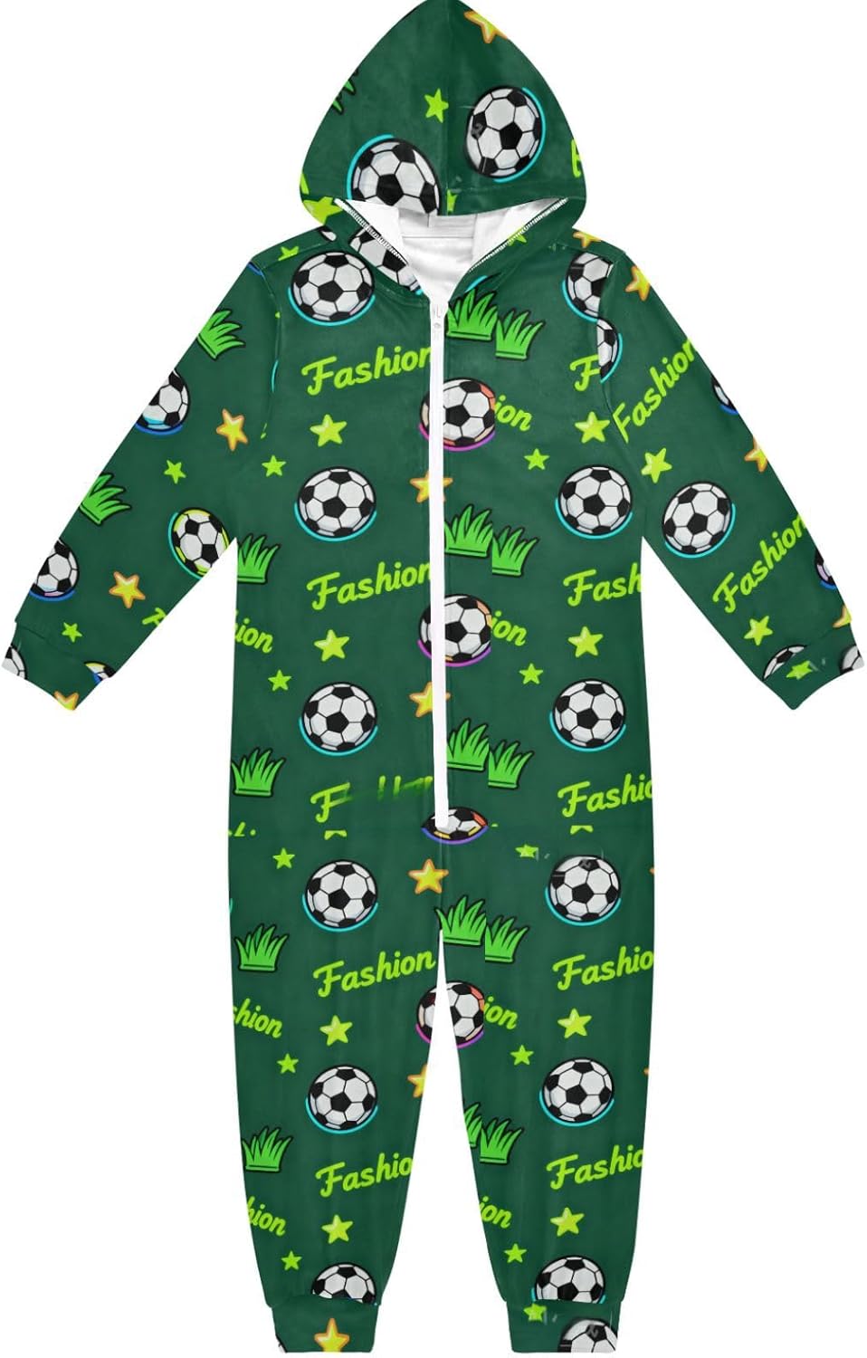 Fashion Football Dark Green Unisex Kids Pajamas Soft Casual Hooded Holiday Costume for Girls Boys pijamas completas