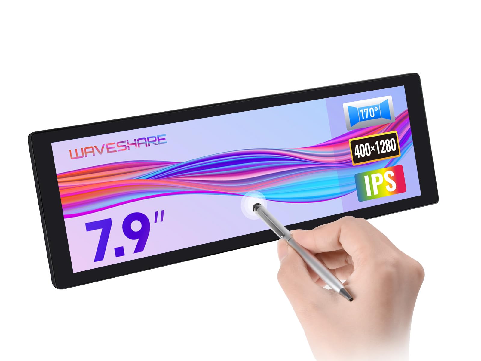 Waveshare 7.9inch IPS Touch Screen, 400 x 1280 Pixel, Toughened Glass Panel, HDMI Interface, with Hi-Fi Speaker, Collapsible Stand & Metal Case, Compatible with Raspberry Pi/Jetson Nano/Core3566/PC