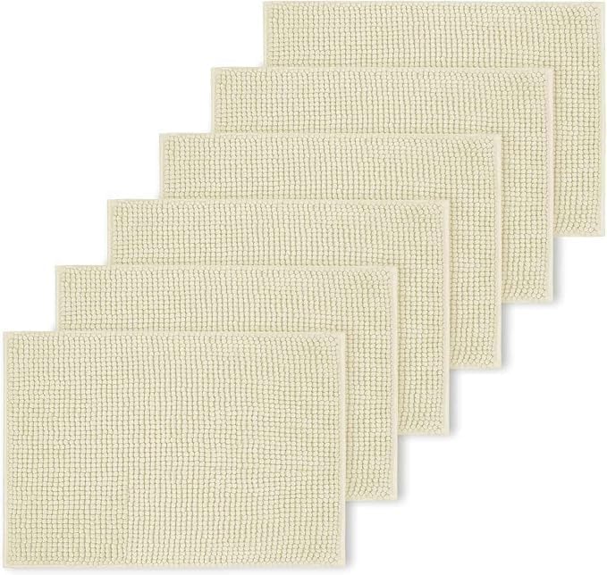 Hafaa Cream Bath Mat Non Slip Anti Mould – (6 Pack) 40x60 cm Chenille Bathroom Mat