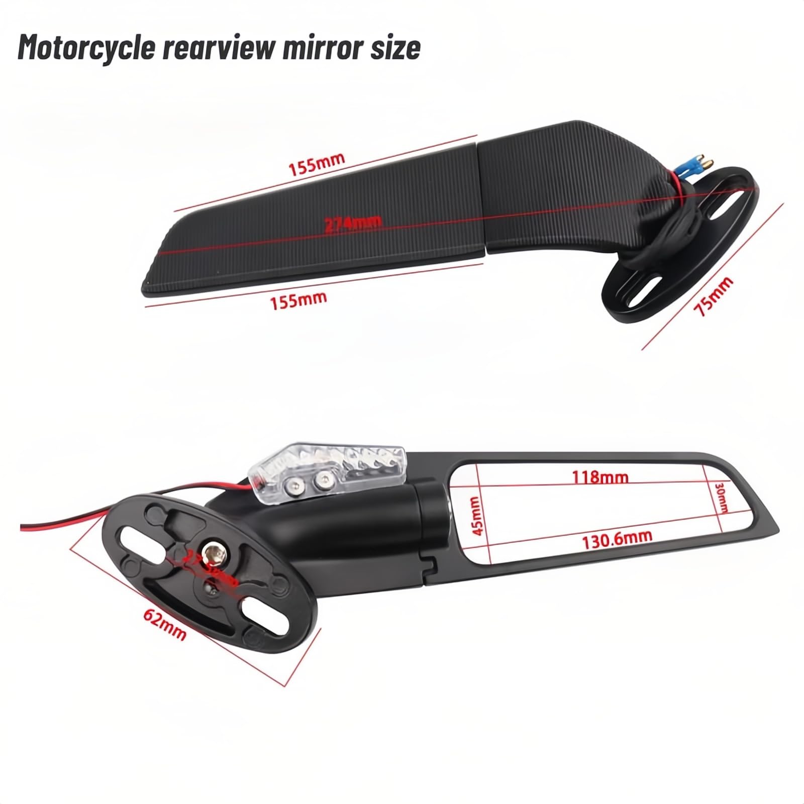 Rétroviseurs de moto, rotatifs à 360 ° avec clignotants à LED, rétroviseurs invisibles para Honda CBR600RR, para Kawasaki Ninja 300, para Suzuki GSXR 600, para Yamaha, para Ducati