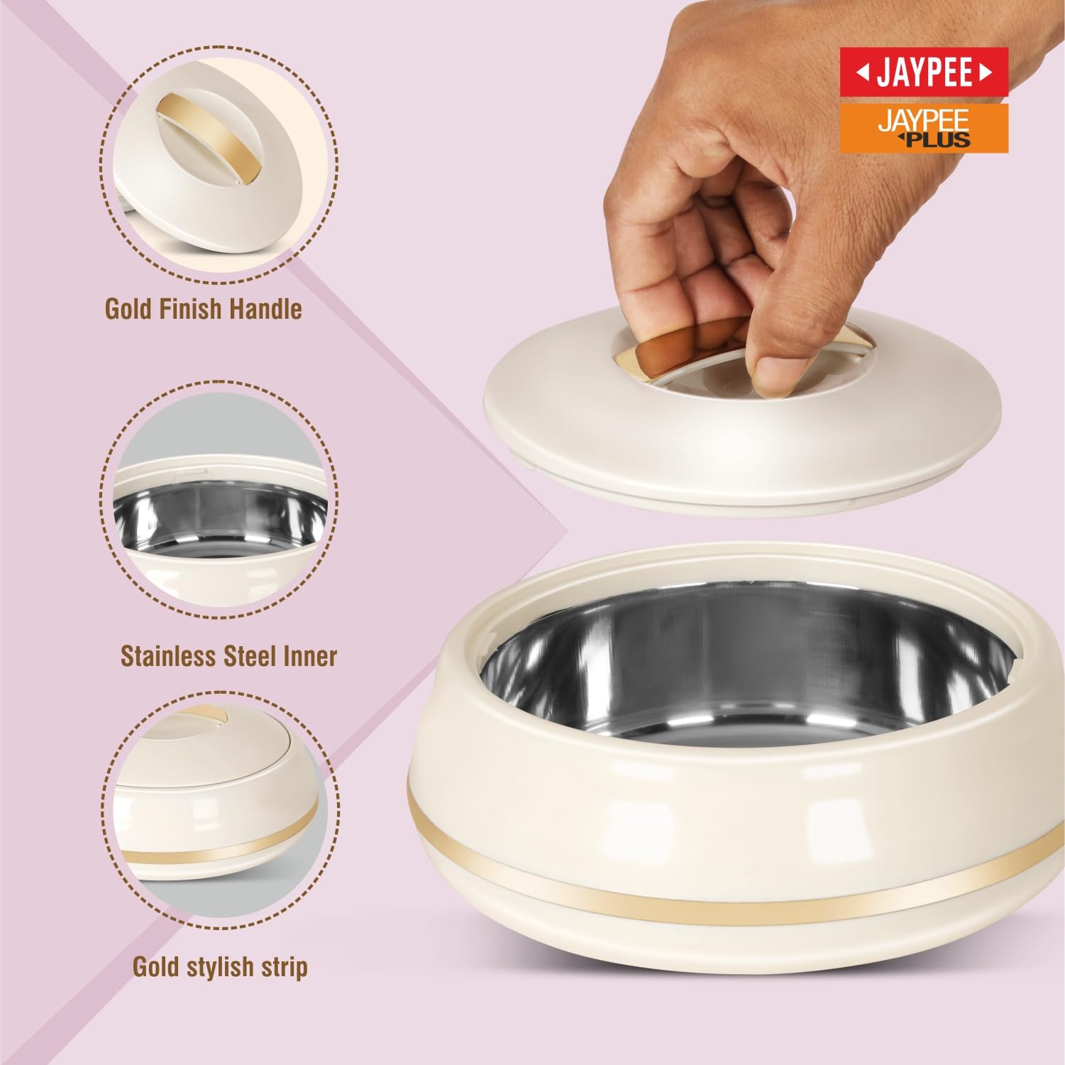 JAYPEE Alisa Neo 1750 ml Insulated Inner Stainless Steel Casserole| BPA Free | Food Grade | Easy to Carry | Easy to Store | Ideal for Chapatti | Casserole for roti, Best for Gifting Purpose,Golden 3