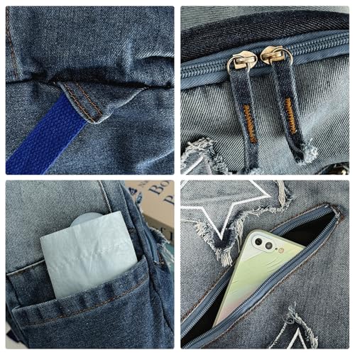 Mochila ligera de viaje denim estilo retro jean con bolsillos para tu día a día urbano 6