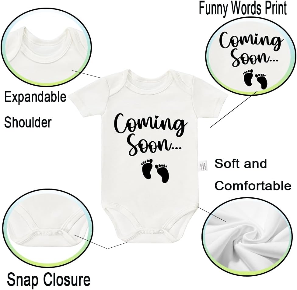 Coming Soon Bodysuits Baby Announcement, Toddler Boys Girls Cotton Romper Short Sleeve Jumpsuit Outfits 0-24 Months