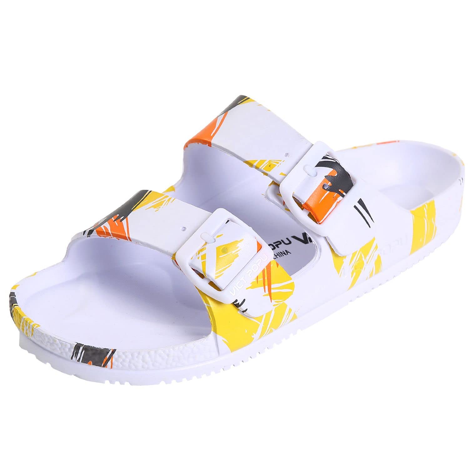VICT POPU Pantoletten Damen mit Fussbett Sandalen Flach Rutschfest Sommer Badelatschen Lässig EVA Slides Erwachsene Schlappen Graffiti 41