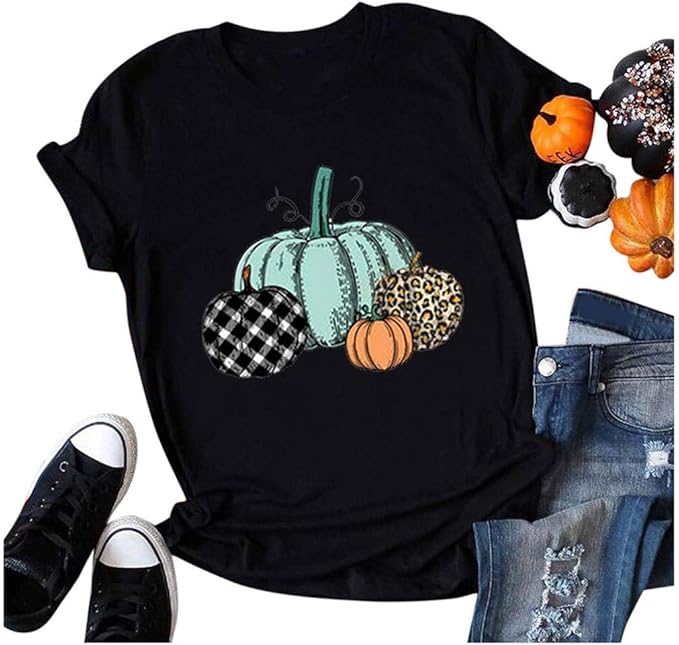 Amazon ハロウィン Tシャツ Chenyoulan レディース 漫画柄 トップス 半袖 かぼちゃ柄 ラウンドネック ゆったり 上着 おもしろデザイン 原宿系 おしゃれ 仮装 面白い 可愛い Halloween Costume 万聖節 人気 普段着 演出 デート Tシャツ カットソー 通販