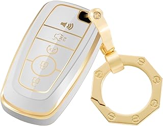 for Ford Key Fob Cover Car Key Case Shell with Gold Keychain fit Ford Fusion F150 F250 F350 F450 F550 Edge Explorer