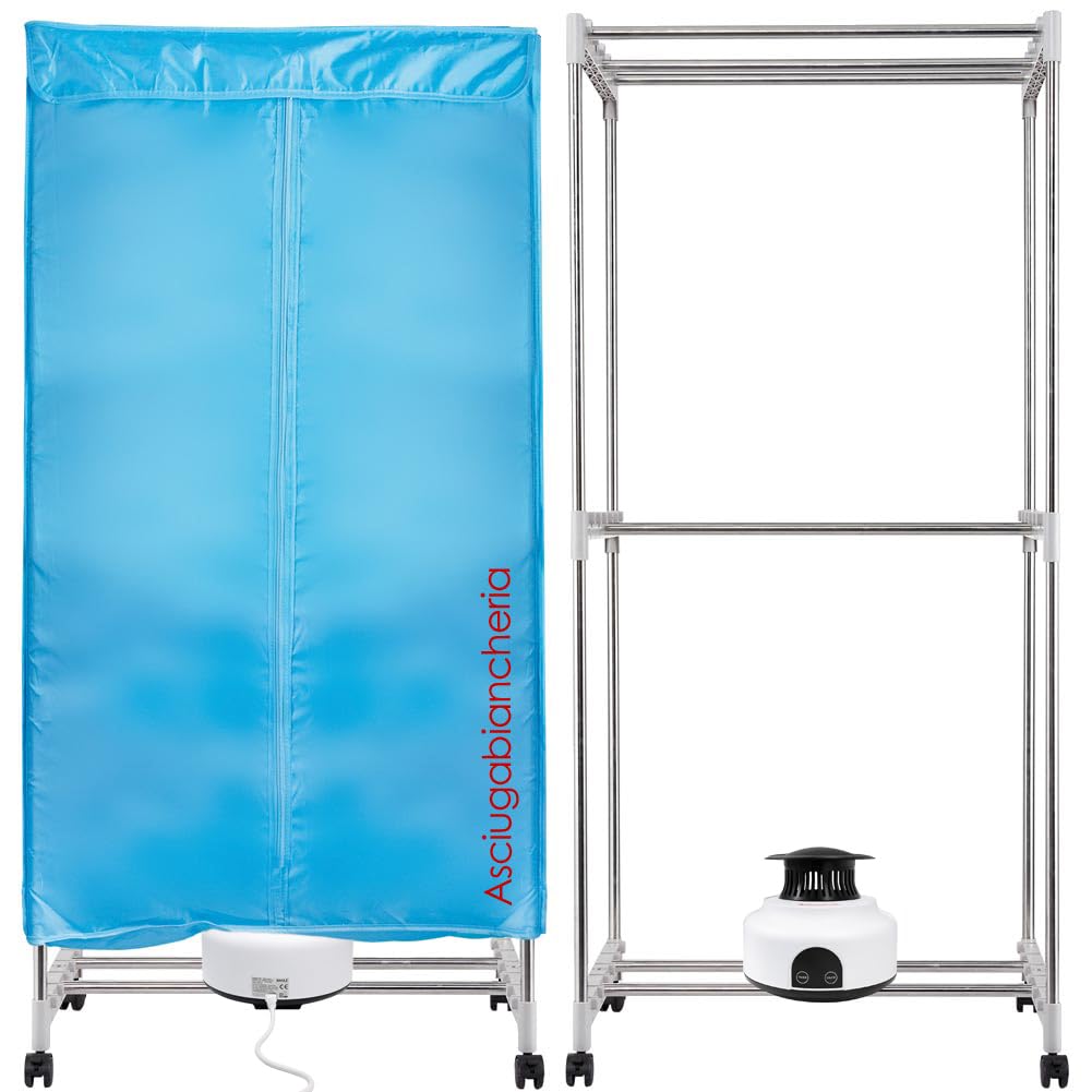 BAKAJI Secadora eléctrica de armario con mando a distancia y pantalla de control, secador de ropa de aire caliente, potencia 1200 W, temporizador 180 min, tamaño 65 x 45 x 138 cm