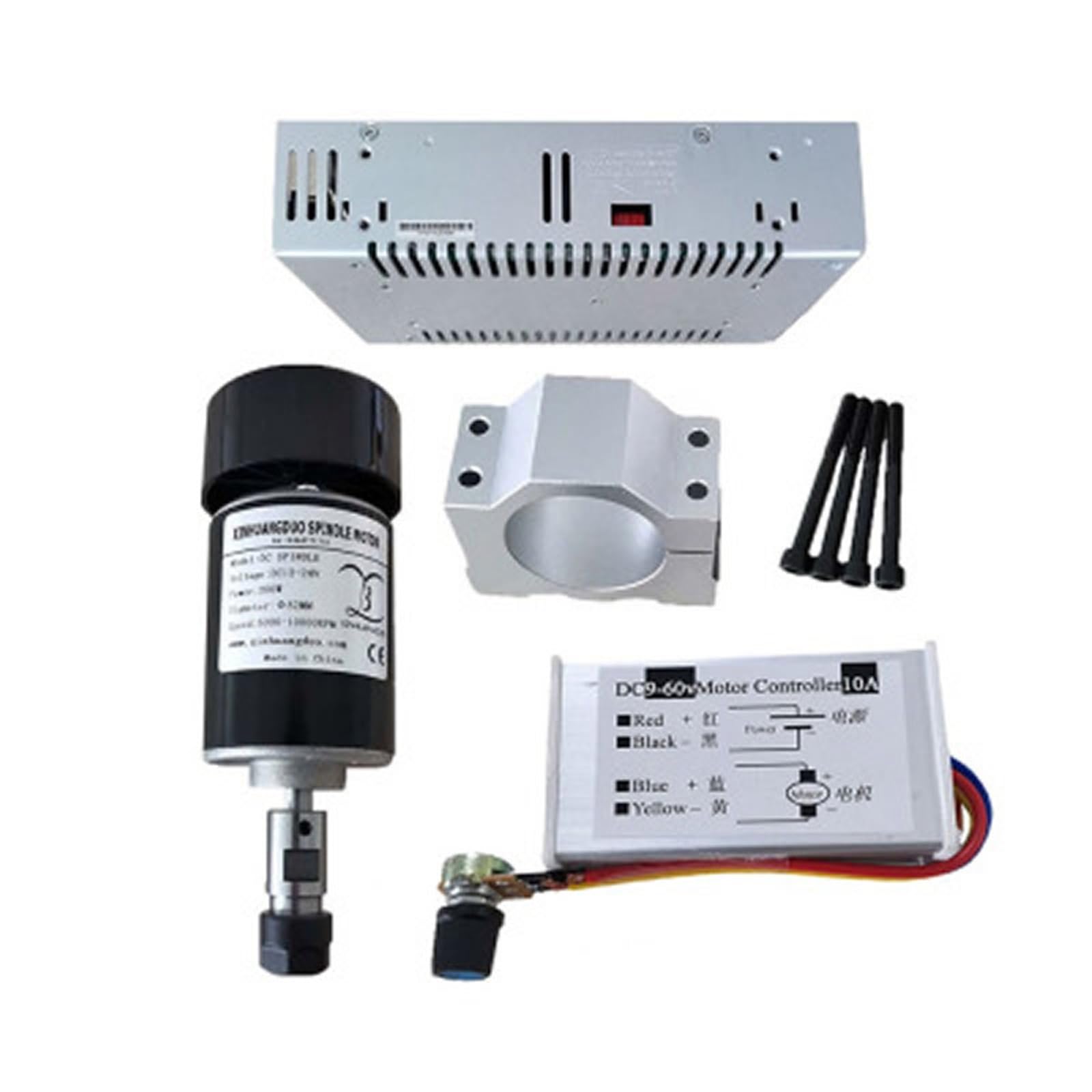 Silnik wrzeciona 0,2 kW, 200 W ER11, zacisk 52 mm, tempomat, zasilacz, zestaw do samodzielnego montażu, 24 V DC, 10000 obr./min (200 W z ER11)