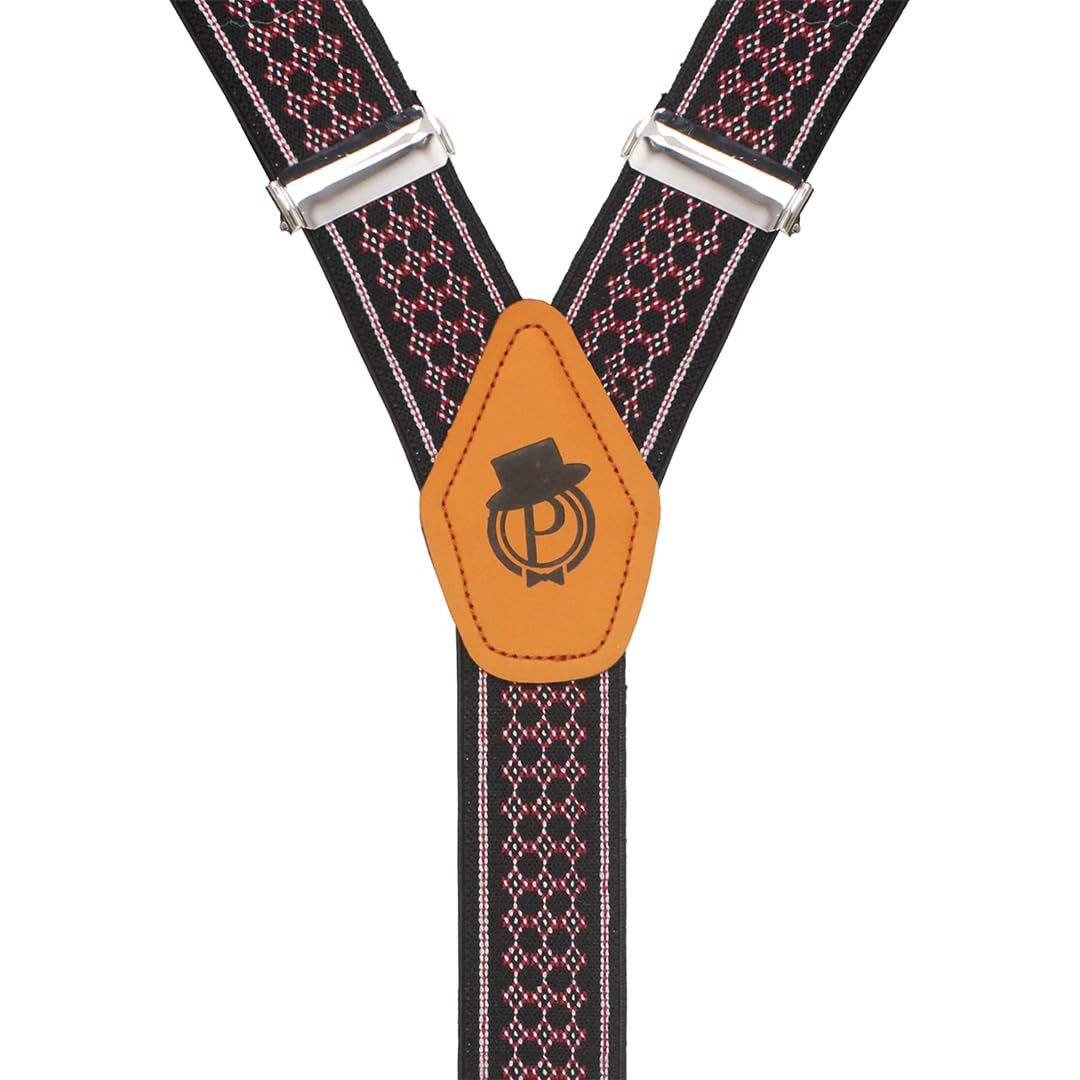 Peluche Honeycomb Black Coloured 3.5cm Strap Width Elastic Suspenders for Men 3