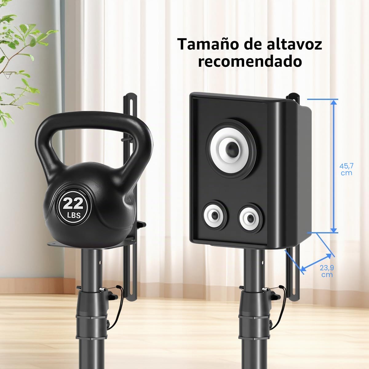 suptek Soportes de Suelo para Altavoces Envolventes: Par de Pies Regulables en Altura 86-113cm, Base de Vidrio Templado 30x30cm, Carga Máx. 10kg, Negro, SFM001