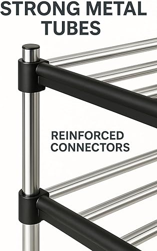 Miniatura 8 de Organizador de zapatos de 5 niveles, estante de metal apilable para zapatos, para entrada, armario o dormitorio, capacidad para 25-30 pares,