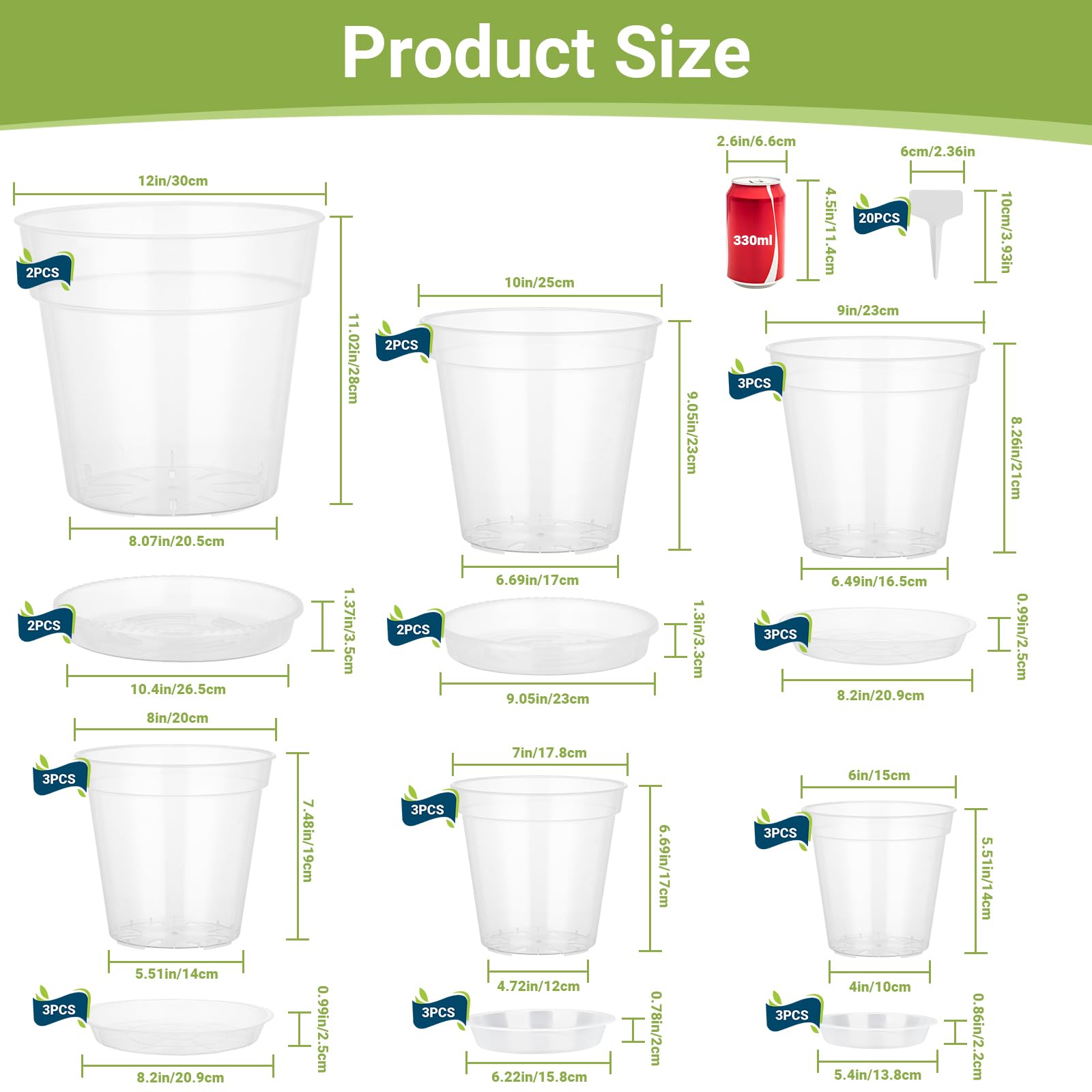 GREANER Lot de 16 grands pots à orchidée solides et robustes avec drainage en plastique transparent pour plantes de 15,2 cm, 17,2 cm, 22,4 cm, 25,4 cm, 25,4 cm, 30,5 cm