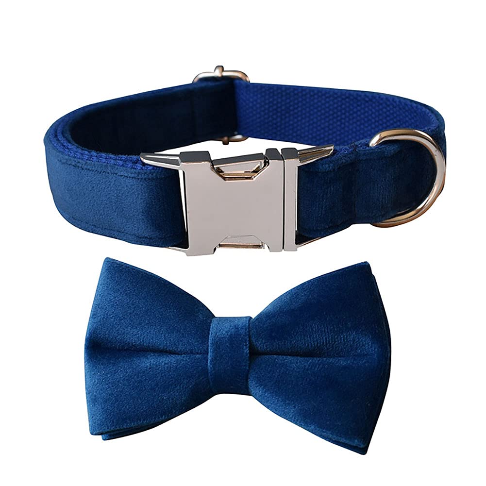 Love Dream Bowtie Dog Collar, Velvet Dog Collars with Detachable Bowtie Metal Buckle, Soft Comfortable Adjustable Bow Tie Collars for Small Medium Large Dogs (XLarge, Blue)