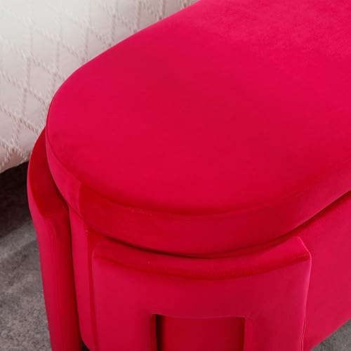 Miniatura 7 de Moderno banco de almacenamiento tapizado, banco de entrada de tela de terciopelo de 47 pulgadas de largo con almacenamiento y asiento, cómodo y