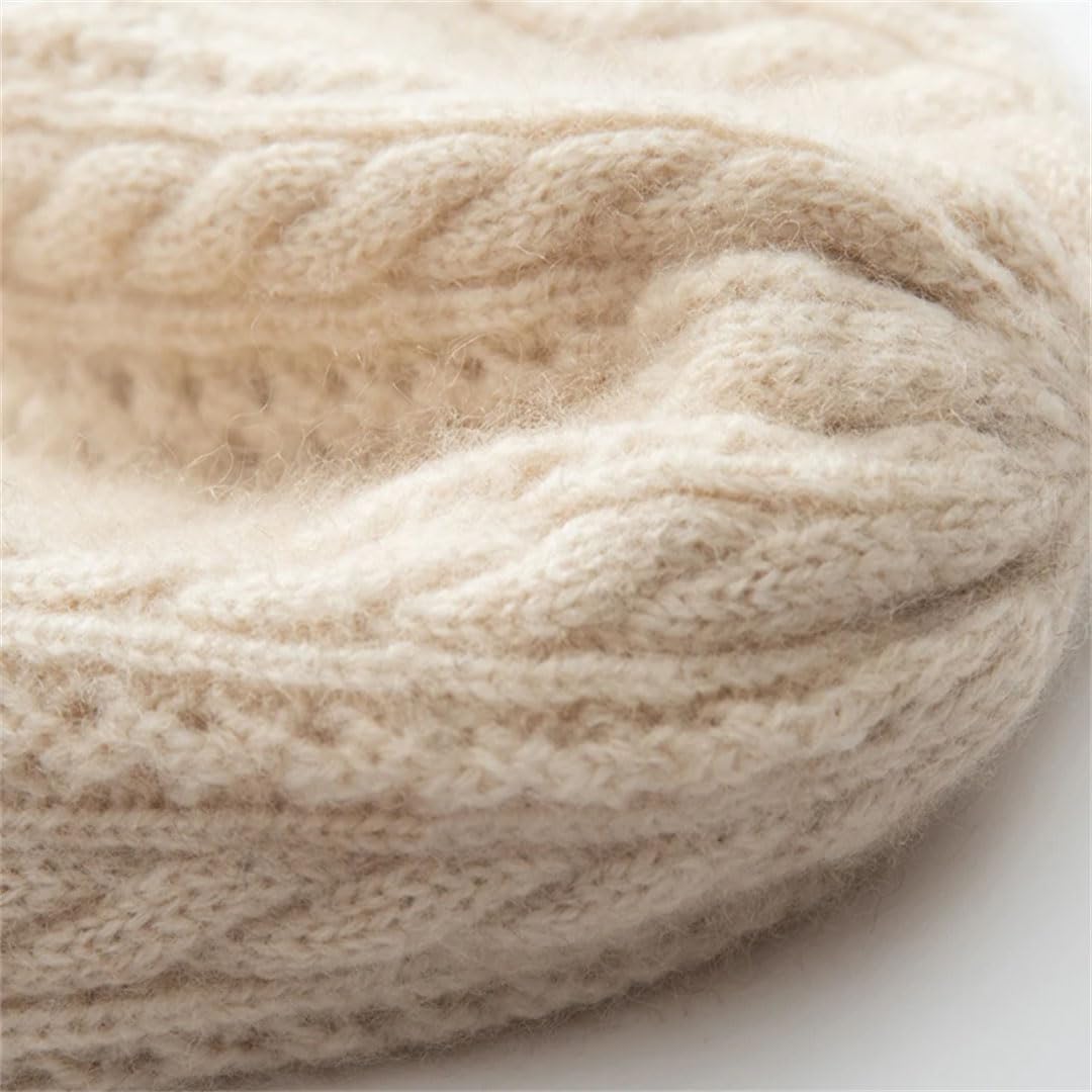 Gorro de invierno para mujer, color liso, cachemira, trenzado, suave y cálido