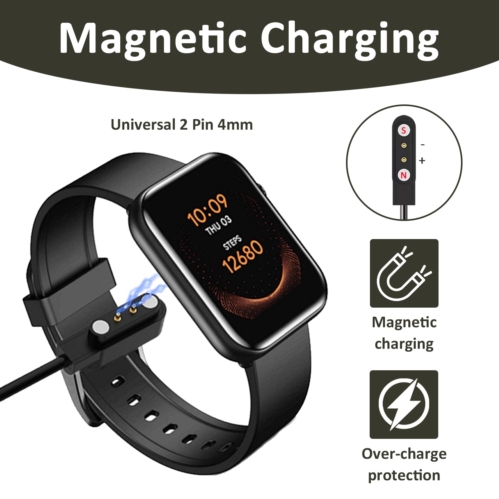 Caricabatterie Magnetico Universale A 2 Pin Per Smartwatch, Compatibile Con K52/K55/K56/K57/K61/K63, Distanza 8,4 Mm