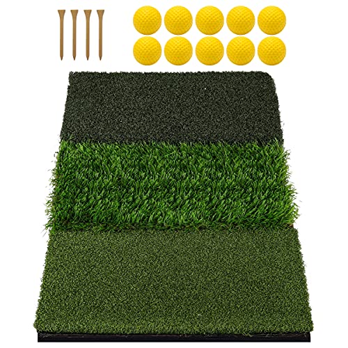 Keenstone Tri-Turf Golf Hitting Practice Mat, Tri-Turf Surface...