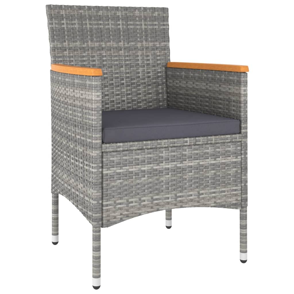 Juego de 4 sillas y taburetes de jardín de ratán gris con acolchado, acero recubierto de polvo, 2 sillas y 2 taburetes, resistente a la intemperie, para balcón, terraza, jardín, exterior