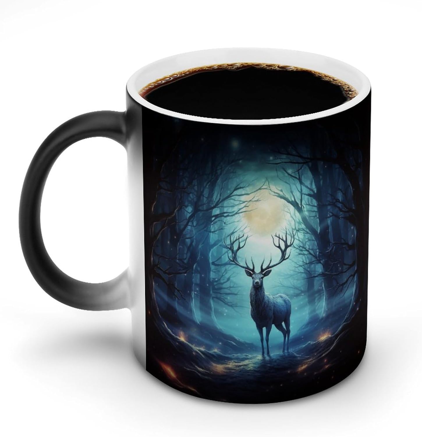 Color Changing Mug Moonlight Deer Printed Ceramic Coffee Mug Heat Changing Sensitive Mug Magic Heat Changing Coffee Mug Novelty Coffee Mugs
