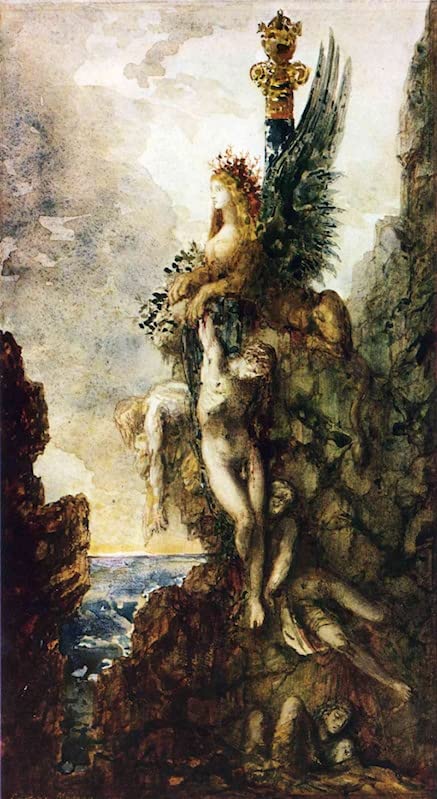Toile peinture Sphinx Gustave Moreau 58x90cm sans cadre, décoration murale