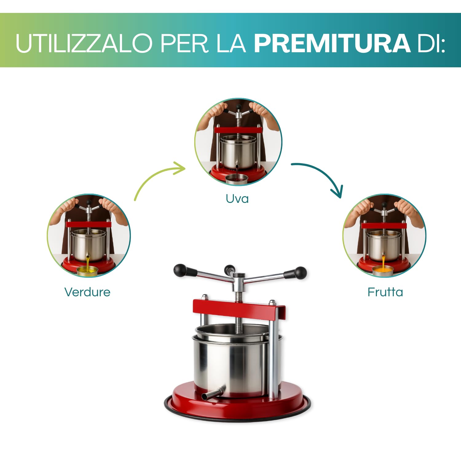 Virsus Torchietto in acciaio inox con diametro pari a 12 cm, capacità 2,5 Litri, pressa premitutto per alimenti, melanzane, liquore, vino, frutta, verdura, mirto, Made in Italy