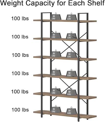 Miniatura 119 de HSH Furniture estante vintage industrial, librero rústico, estantería de madera y metal abierto, roble oscuro Roble negro,Roble gris claro.,Marrón