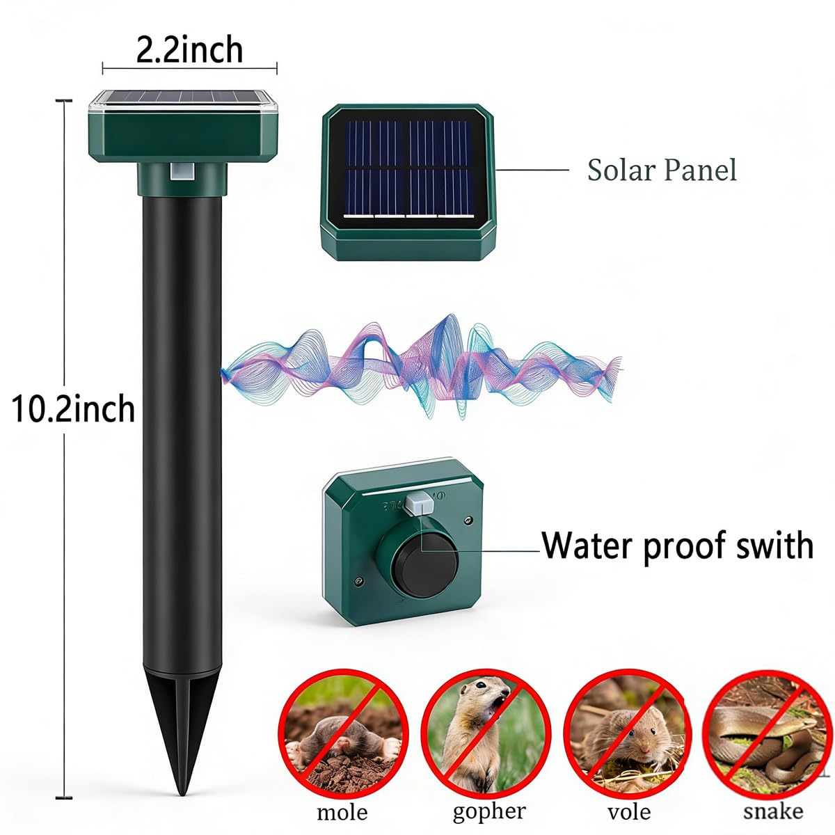 Maulwurfschreck 10Pack Solarbetriebene Schlangenabwehr Outdoor, Gopher Abwehr für Rasen Garten Hof, Maulwurf und Wühlmausvertreiber Wasserdicht, Wirksam Abwehr Gophers Schlange