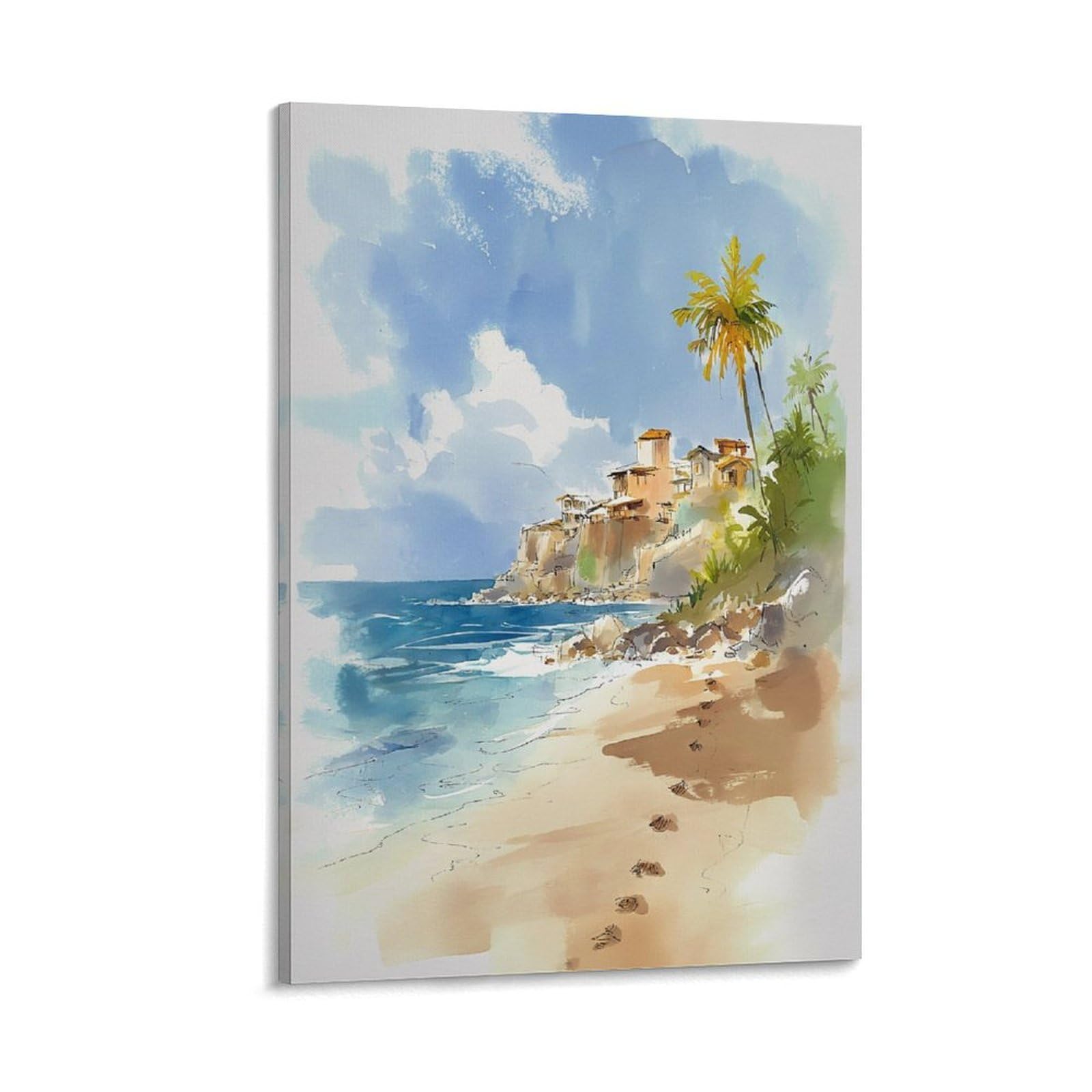XWYMXZ Playa Del Carmen Mexico 20x30inch(50x75cm) Vintage Travel Poster Watercolor Canvas Art