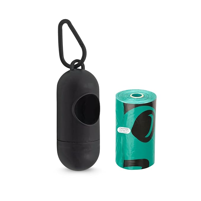 Foodie Puppies Combo 15 Micron Extra Thick Biodegradable Garbage/Waste/Poop Bag & Dispenser With Metal Carabiner Clip | Hands-Free Dispenser Fits Any Pet Leash (Dispenser + PoopBag)