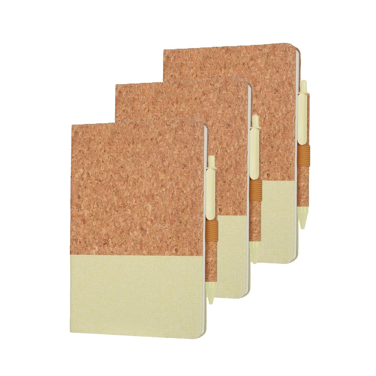 BORSA: Eco-friendly Notebook and Pen Set | Mede from Cork, Cotton Fibre & Wheat Straw | A5 Size Hardcover Classic Notebooks Writing Journal & Diary by Eco-neutral (Pack of 3) (White)