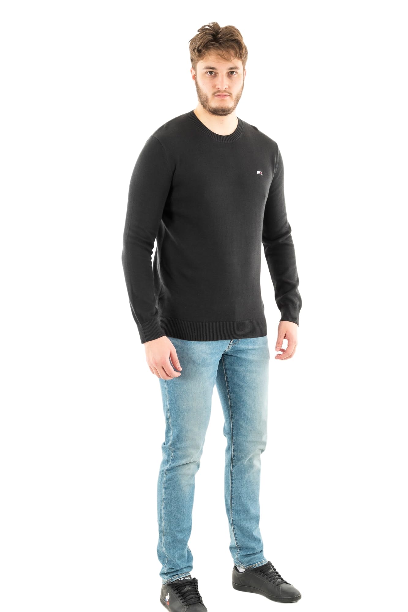 Tommy Jeans Men's Black Tjm Slim Essential Light Sweater Dm0dm18895 Pullovers, (Black), Xl Uk