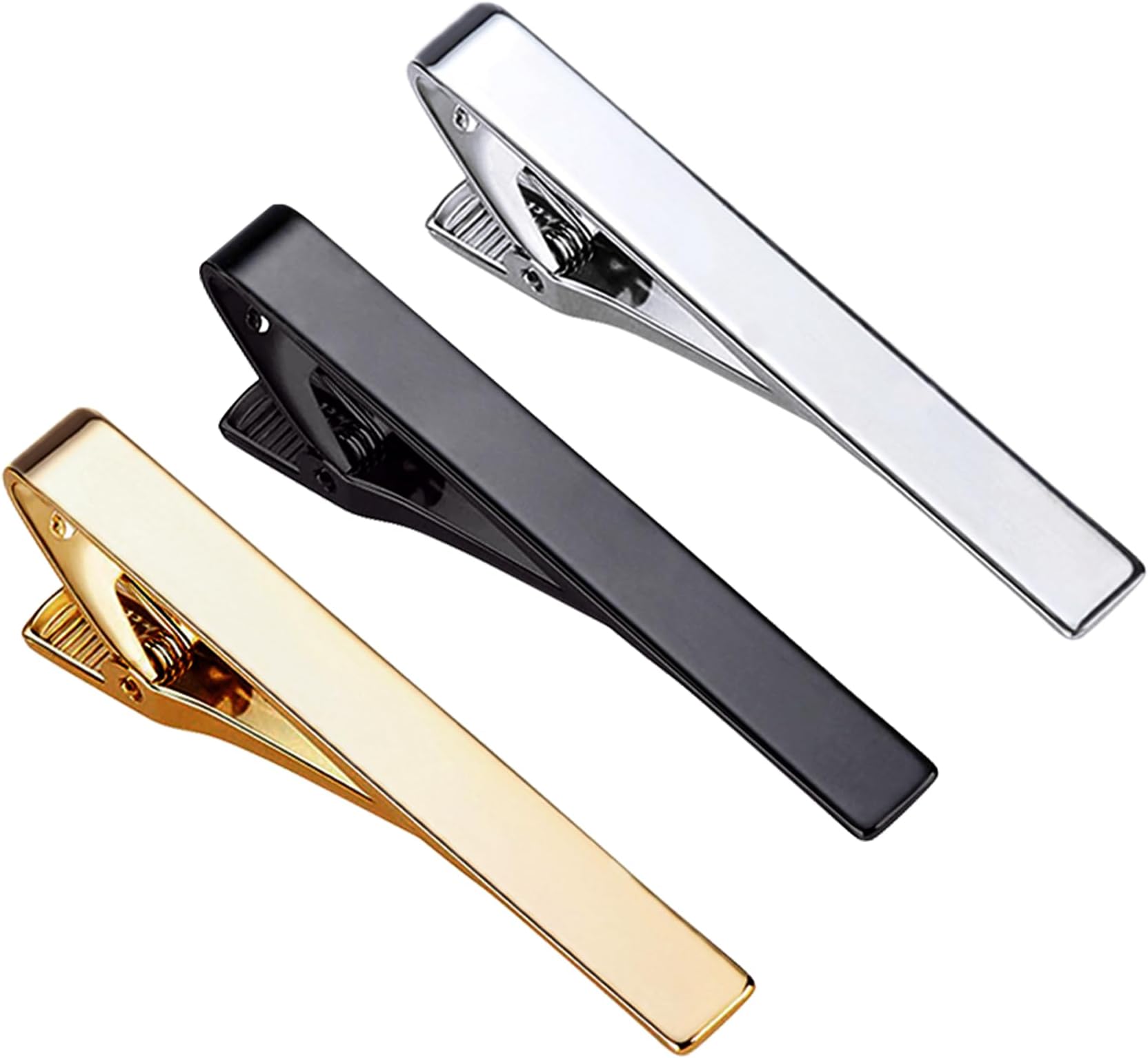 3 Pack Clip For Tie, Men's Tie Clips Gold Silver Black Classic Suit Tie Bar Clip-on Necktie Pin, Regular Business Mens Daily Outfit Wedding Accessory