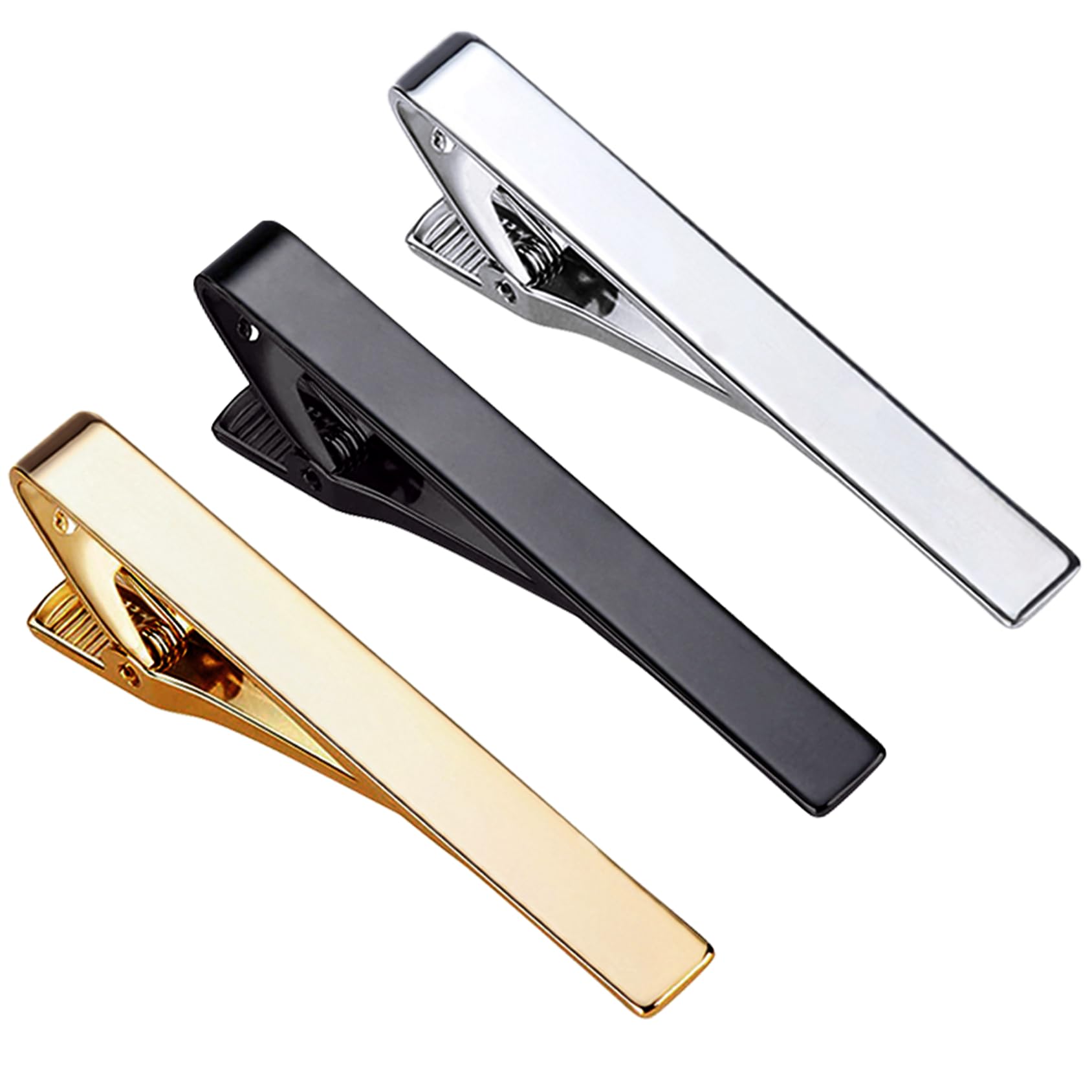 Roctee Skinny Tie Bar for Mens, 3 Pack Classic Tie Clip Silver Gold Black Necktie Bar Pinch Clips Suitable for Wedding Anniversary Business and Daily Life