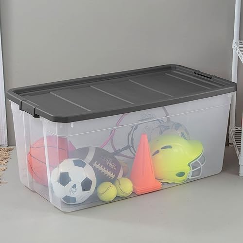 Miniatura 5 de Sterilite Contenedor modular de plástico transparente de 200 cuartos de galón con tapa de pestillo, base transparente y superficie texturizada de