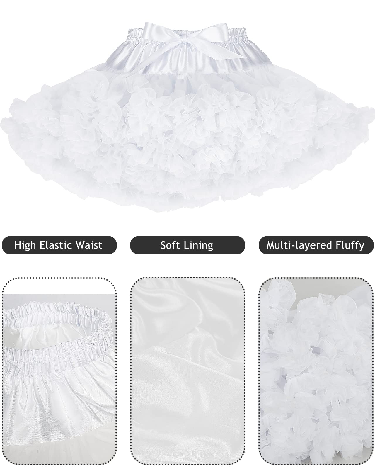 Falda de tutú para niña, falda de ballet mullida, Blanco, Large
