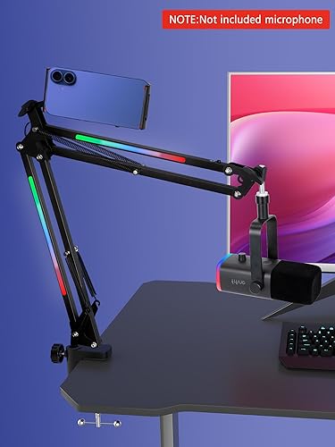 Miniatura 7 de SUNMON Brazo de brazo RGB - Brazo de micrófono con luz RGB, 11 modos de luz ajustables, brazo de micrófono con adaptador compatible con micrófono