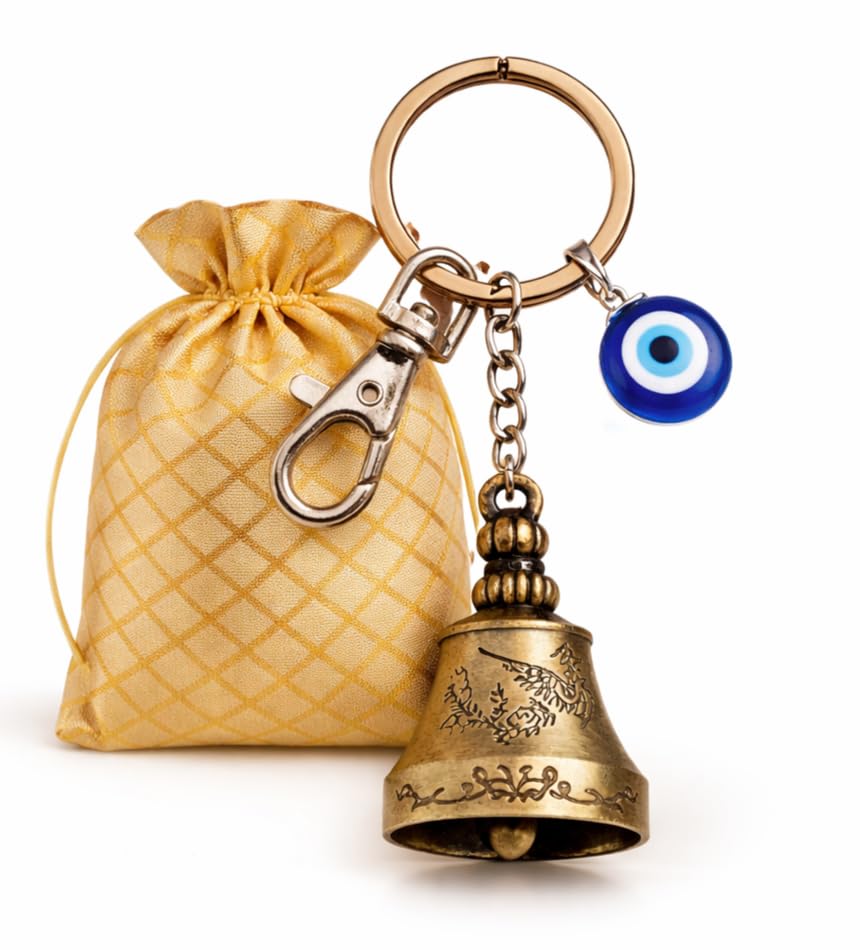 Guardian Bell for Bike with Evil Eye & Gift Pouch | Tibetan Style Key Ring for Royal Enfield | Premium Zinc Alloy Bike Bell GoodLuck Charm for Motorcycles & Scooty