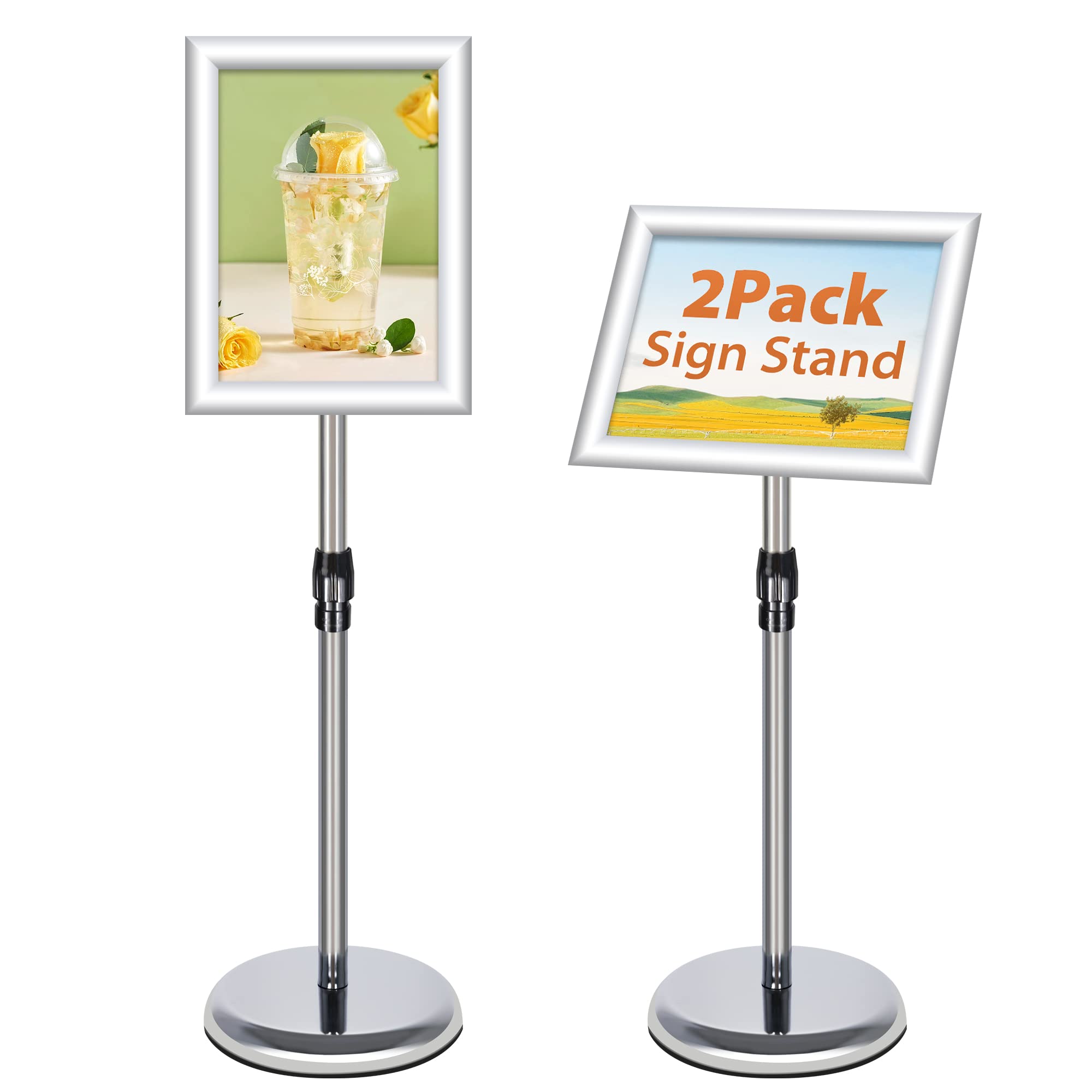 2Pack Infoständer Plakatständer Informationsständer Präsentationsständer Kundenstopper Werbeständer Infoständer Höhenverstellbar Plakat Schilder Aufsteller Din A4, Silbrig