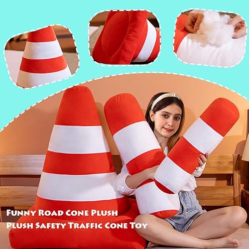 Miniatura 3 de ELAINREN Divertida almohada de juguete de cono de tráfico de seguridad, simulación suave, modelo rojo de peluche, lindos muñecos de peluche para