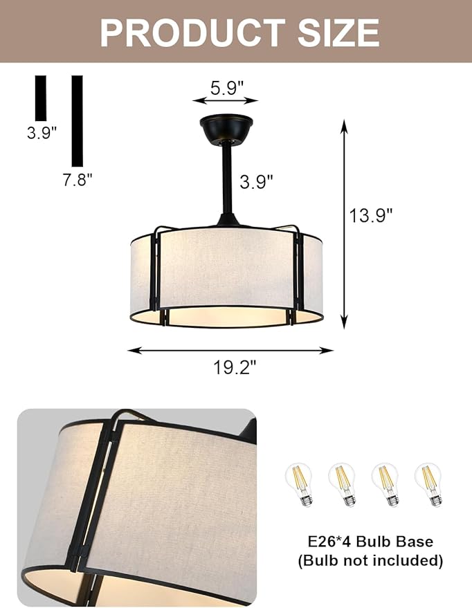 Ventilador de Techo 19.2 Pulgadas Con Luz y Control Remoto 6 miniatura 4